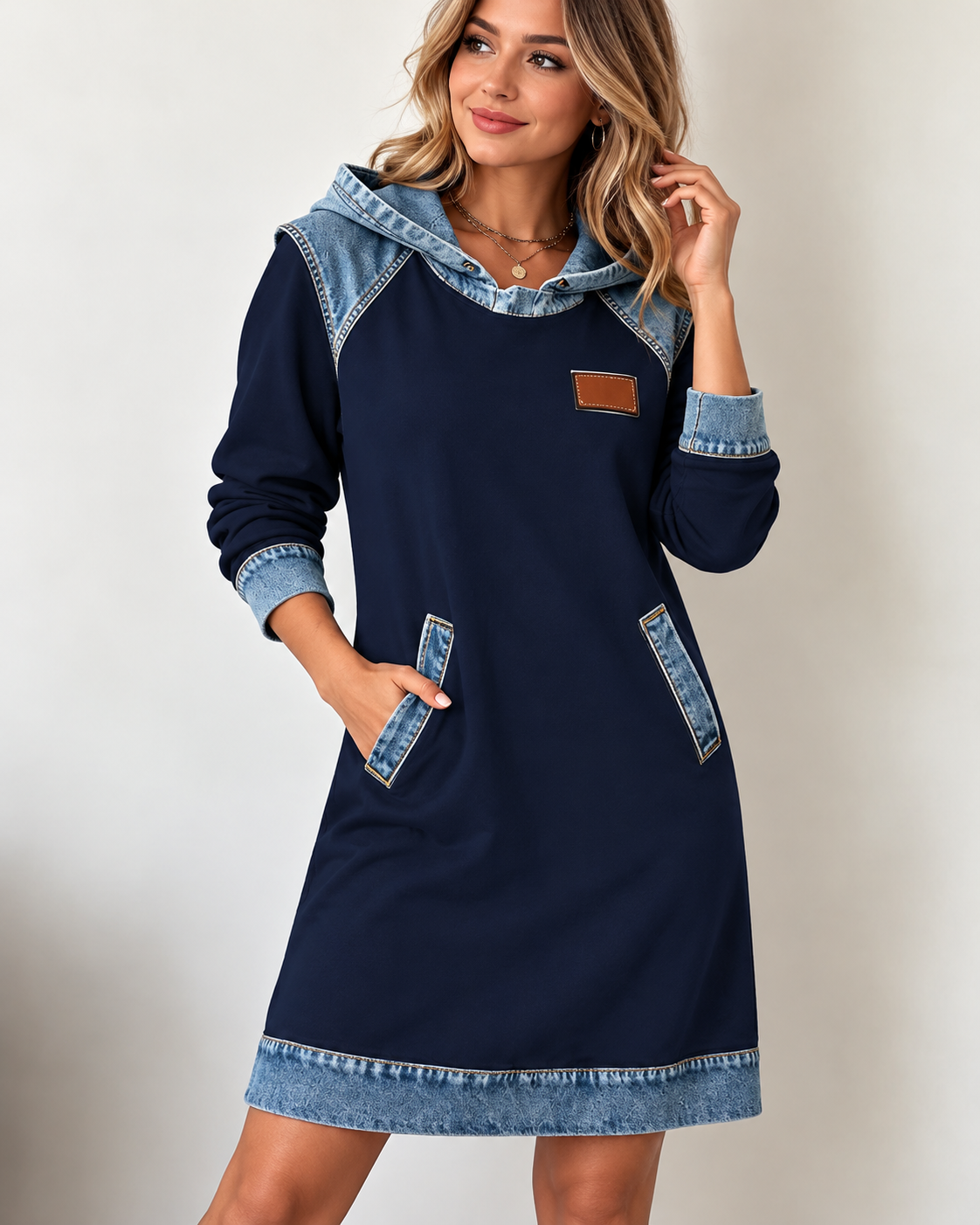 Sanne™ | Buikbedekkende Hoodie Jurk Met Denim Details