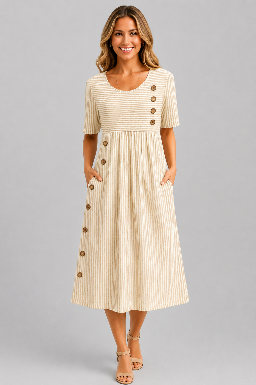 Ismay™ | Gestreepte Midi Jurk