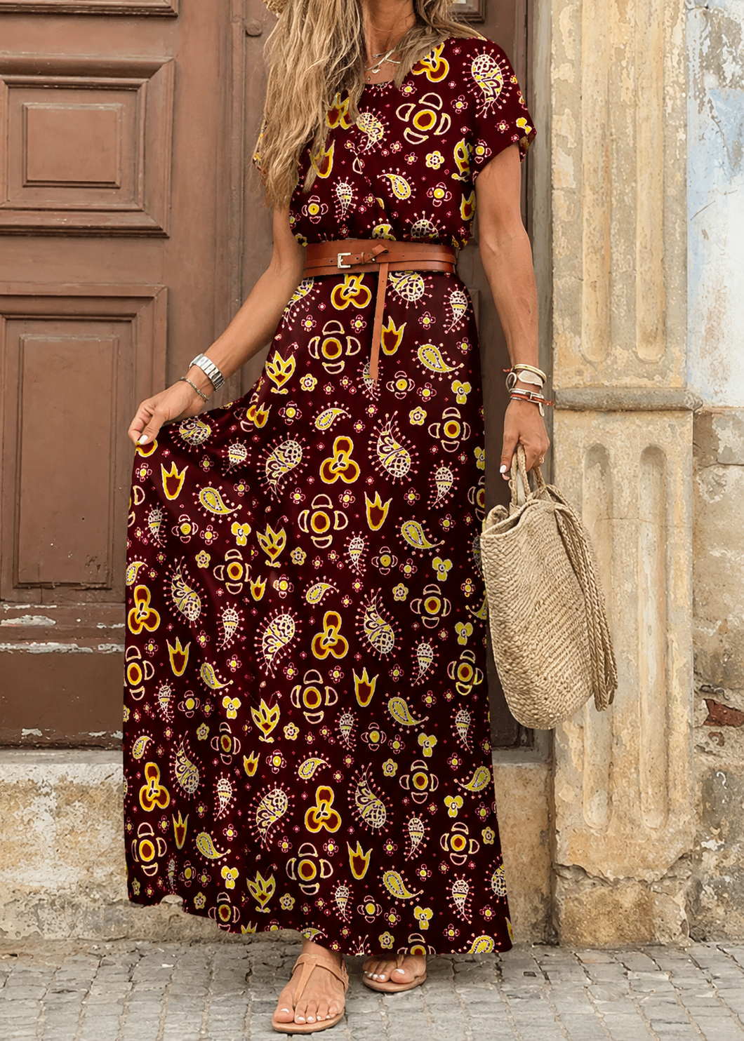 Sarisa™ | Gebloemde Buikcamouflerende Maxi Jurk + Riem
