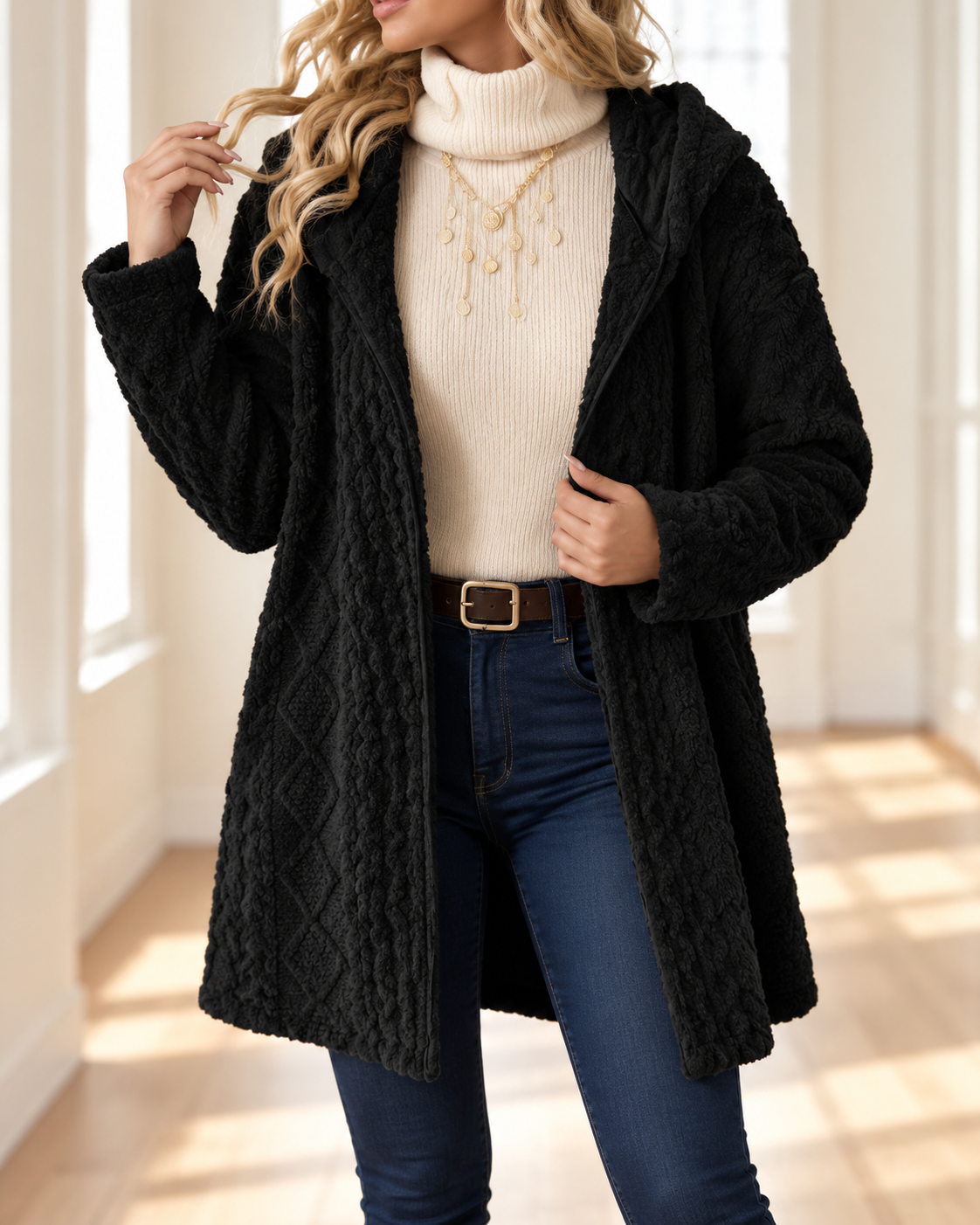 Elisa™ | Gebreid Vest met Capuchon en Kabelpatroon