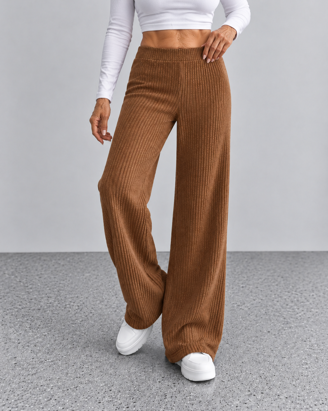 Noëlle™ | High Waist Rib Broek met Wijde Pijpen