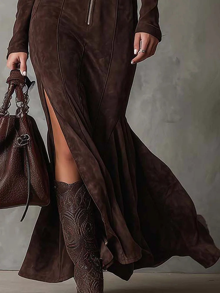 Noreva™ | Stijlvolle getailleerde jurk in suede-look