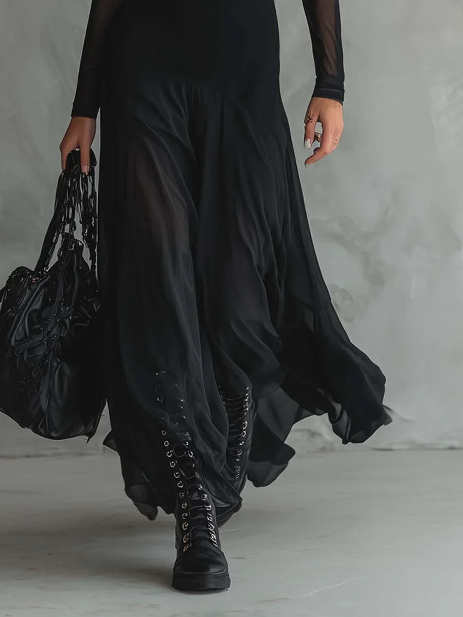 Liora™ | Elegante Maxi Jurk Met Transparante Mouwen