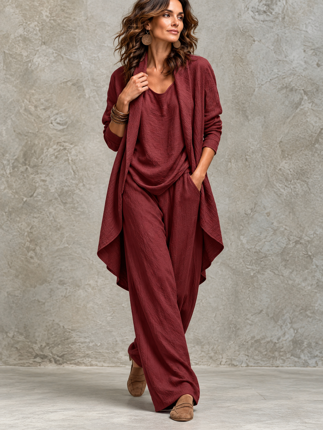 Sabine™ | Elegante Driedelige Set Met Wijde Broek