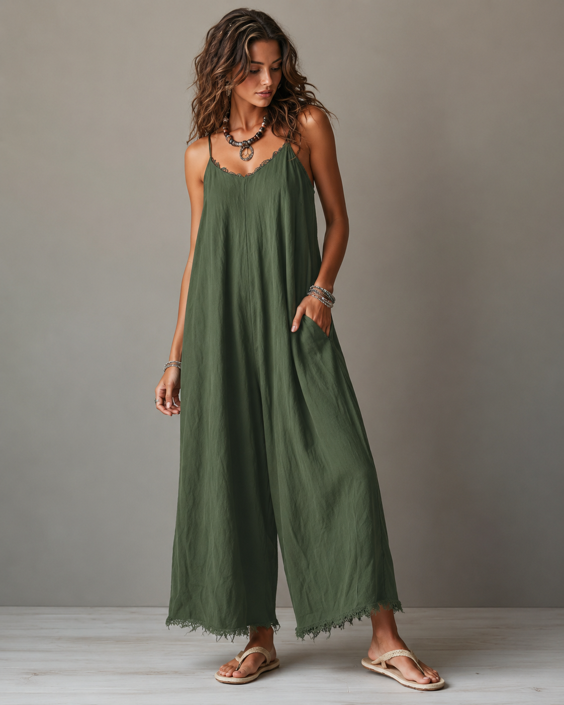 Renée™ | Relaxte Linnen Jumpsuit Met Zakken