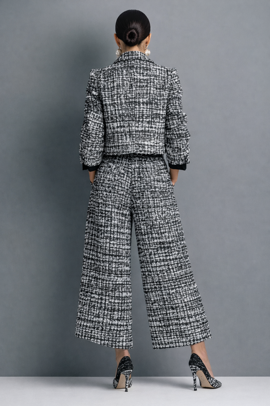 Roos™ | Tweed Tweedelige Set met Jasje en Wijde Broek 5
