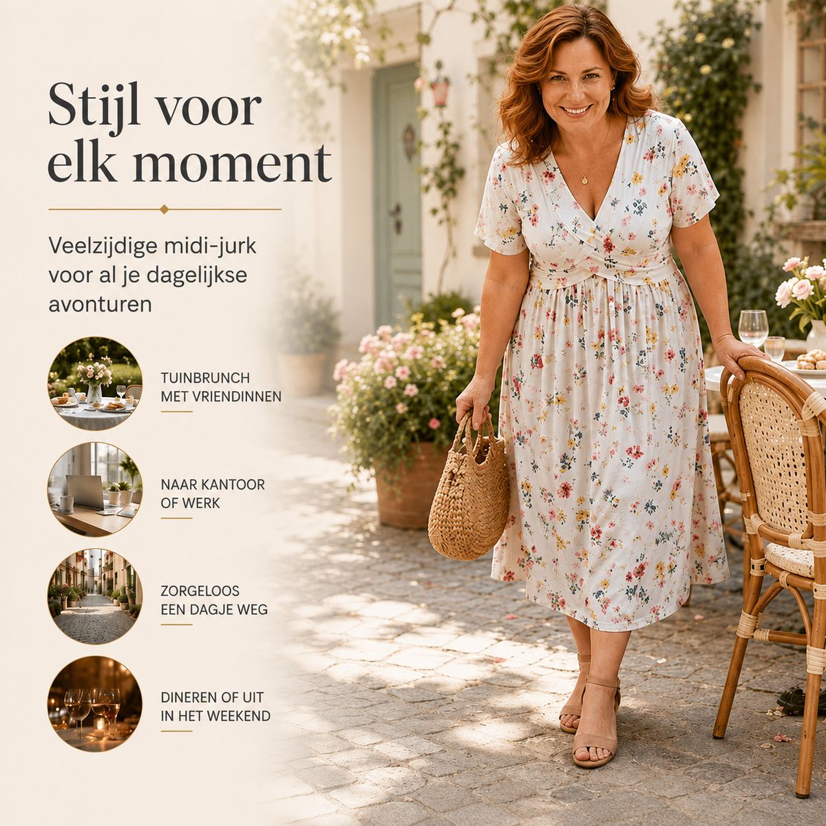 Marloes™ | Gebloemde Buikcamouflerende Midi Jurk Met V-Hals