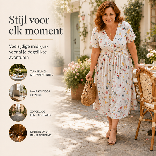 Marloes™ | Gebloemde Buikcamouflerende Midi Jurk Met V-Hals