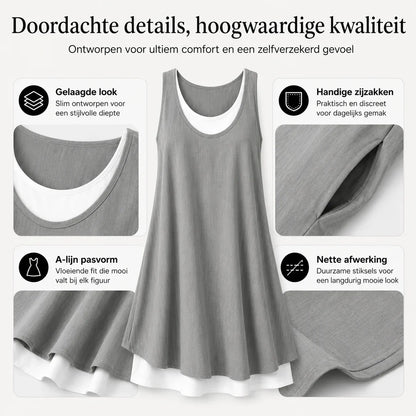 Claudia™ | Mouwloze Buikbedekkende Midi Jurk Met Zakken