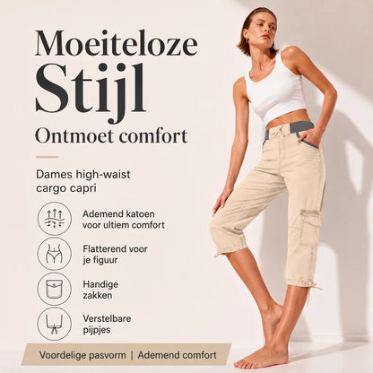 Elise™ | High-Waist Cargo Capri Broek Met Zakken
