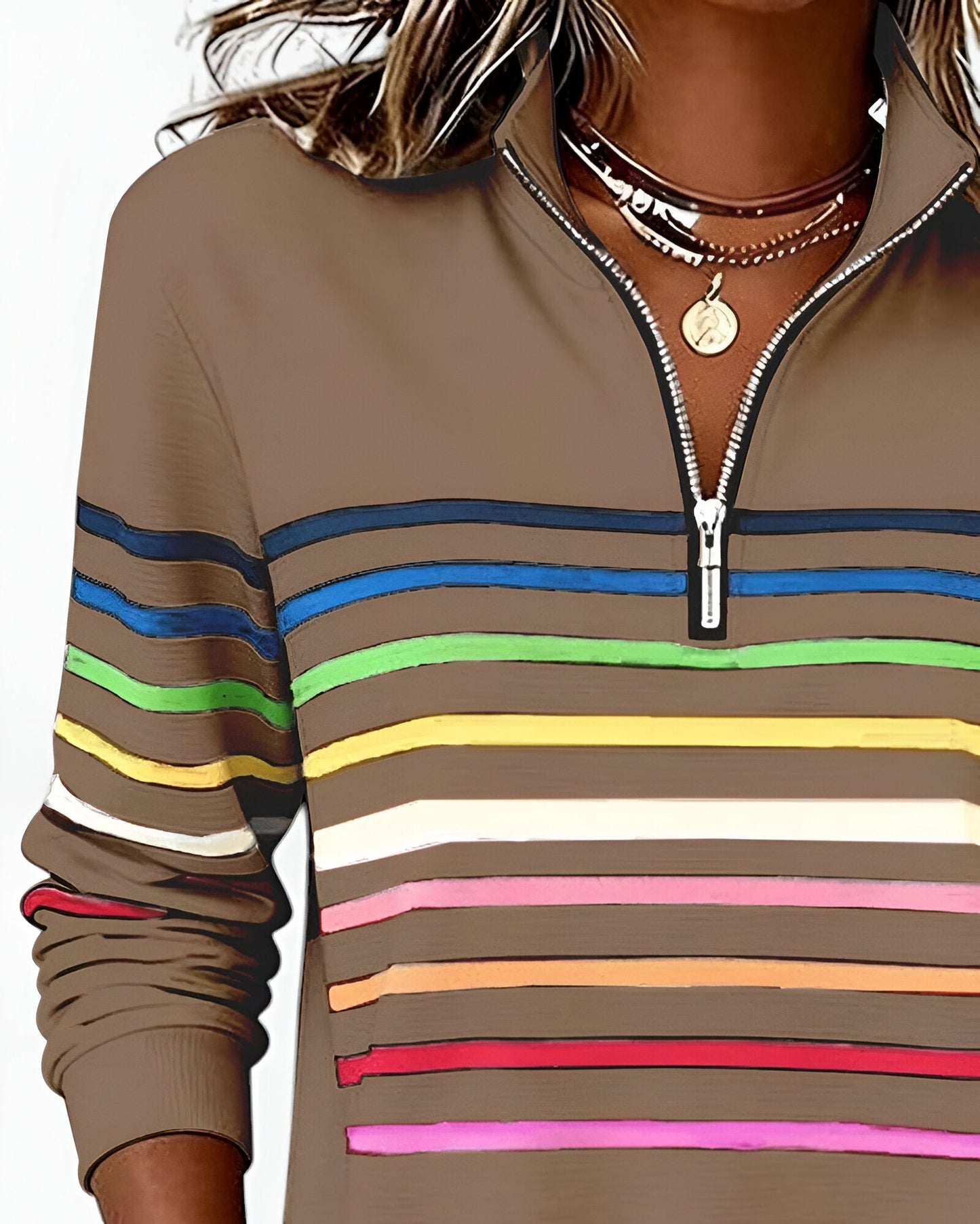 Kira™ | Comfortabele gestreepte zip trui