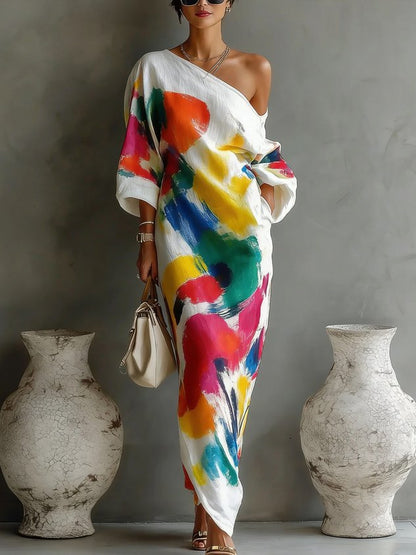 Daniella™ | Soepelvallende Abstracte Maxi Jurk