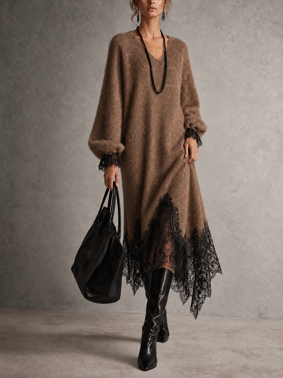 Jannie™ | Glitter Midi-jurk met Kanten Onderrand