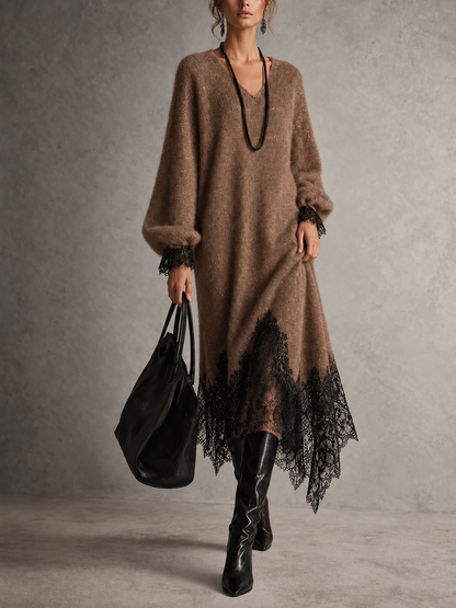 Jannie™ | Glitter Midi-jurk met Kanten Onderrand