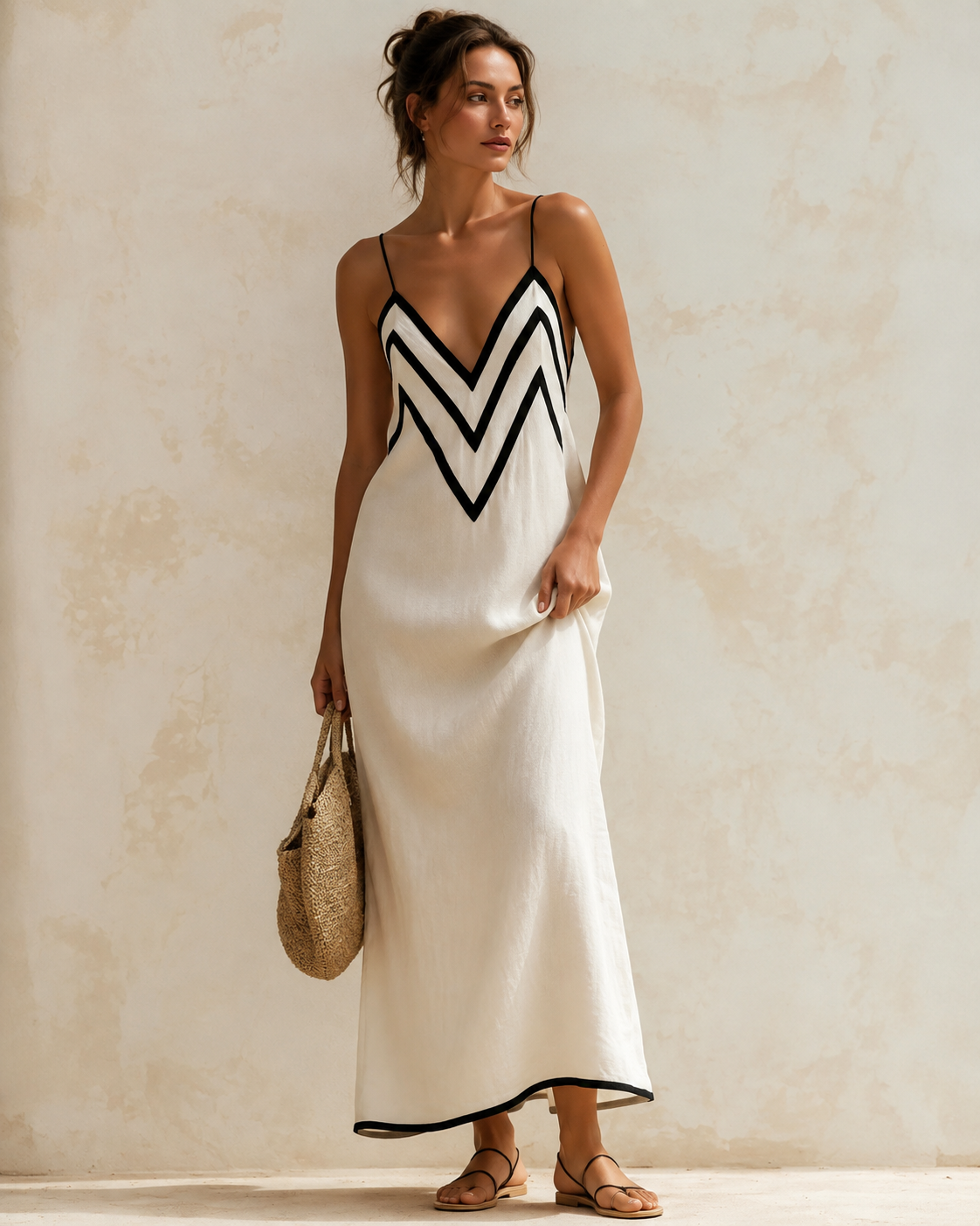 Renske™ | Elegante Buikbedekkende Maxi Jurk Met Chevron Design