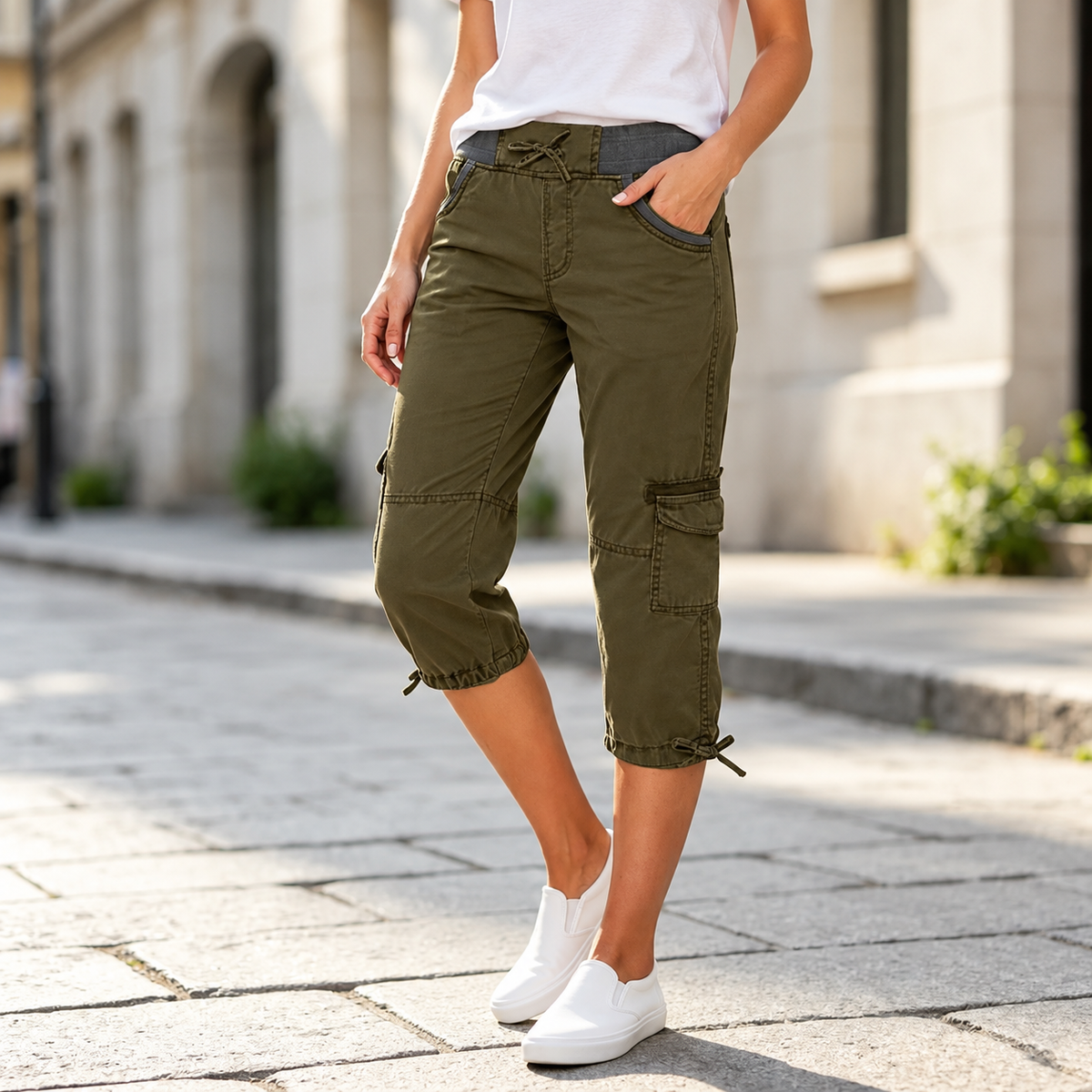 Elise™ | High-Waist Cargo Capri Broek Met Zakken
