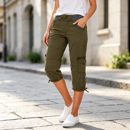 Elise™ | High-Waist Cargo Capri Broek Met Zakken