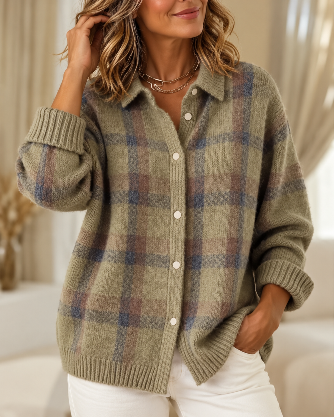 Vallerie™ | Comfortabel Geruit Gebreid Vest