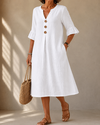 Corinne™ | Buikbedekkende Midi Jurk Met Knopen