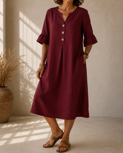 Corinne™ | Buikbedekkende Midi Jurk Met Knopen