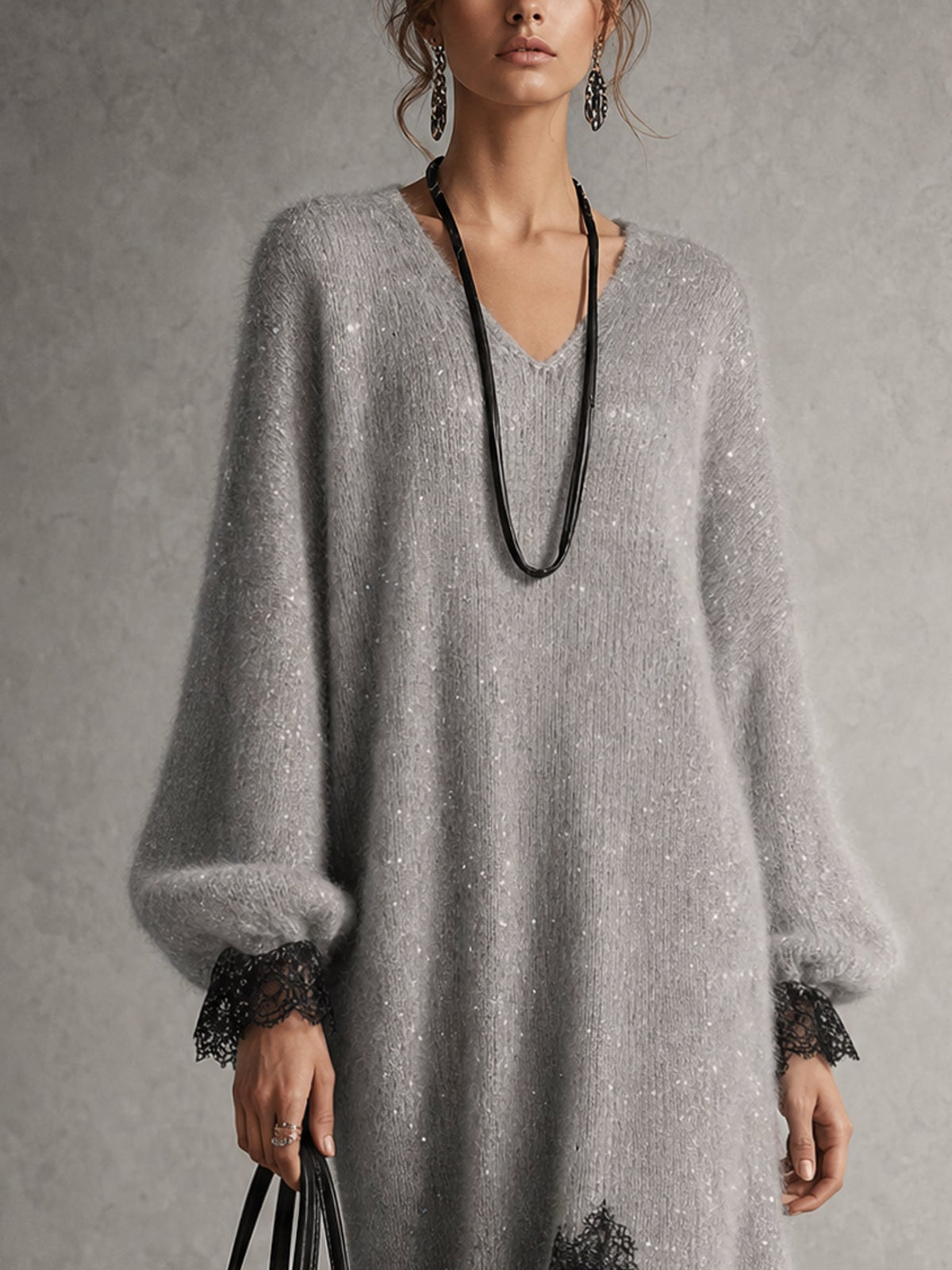 Jannie™ | Glitter Midi-jurk met Kanten Onderrand