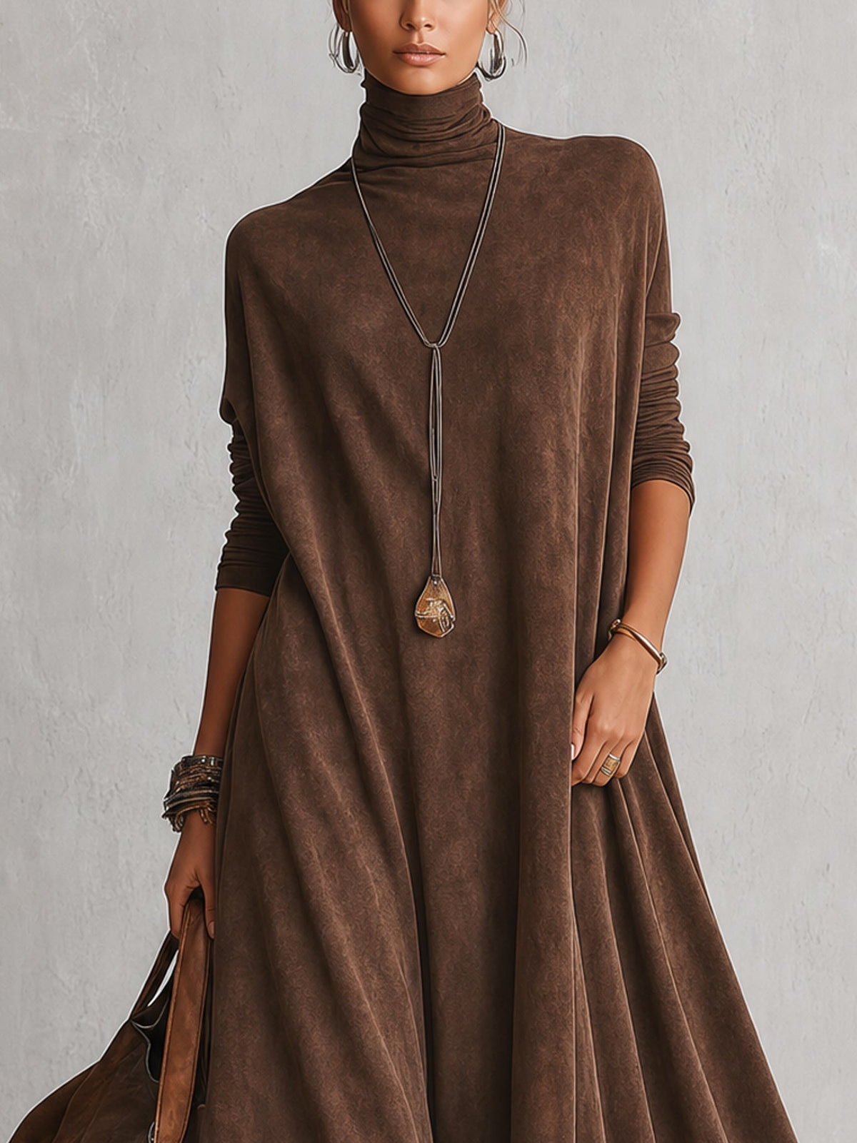 Nynke™ | Elegante Suède-Look Maxi Jurk Met Kanten Zoom