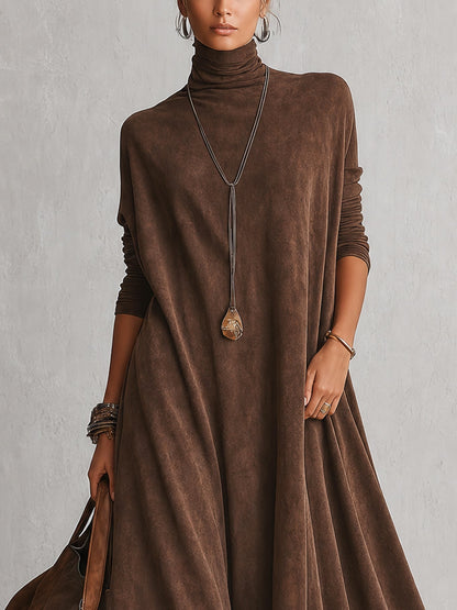 Nynke™ | Elegante Suède-Look Maxi Jurk Met Kanten Zoom