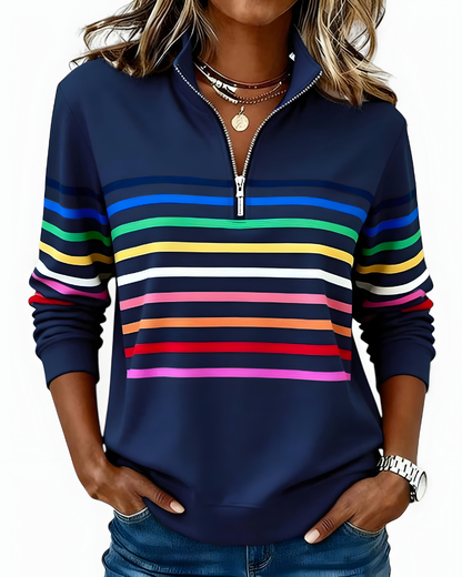Kira™ | Comfortabele gestreepte zip trui