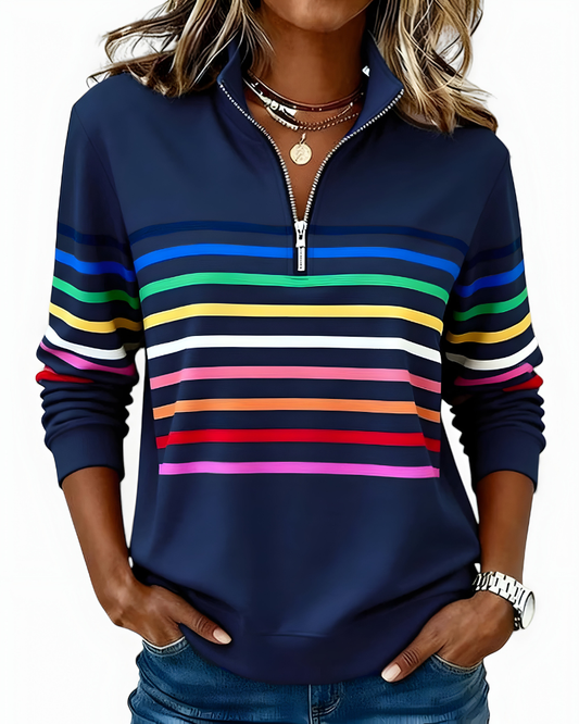 Kira™ | Comfortabele gestreepte zip trui