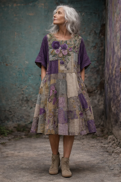 Almae™ | Stijlvolle Patchwork Midi Jurk
