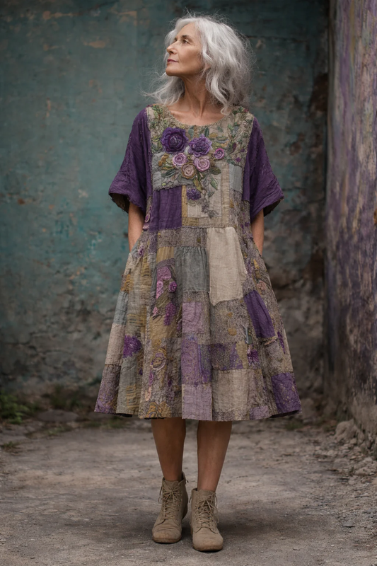 Almae™ | Stijlvolle Patchwork Midi Jurk