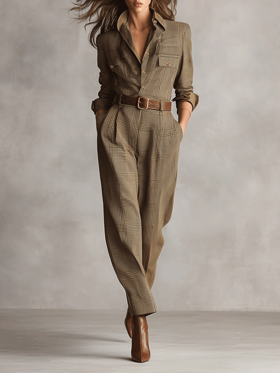 Leonie™ | Elegante Geruite Jumpsuit Met Ceintuur 2