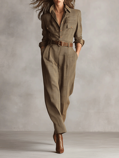 Leonie™ | Elegante Geruite Jumpsuit Met Ceintuur 2
