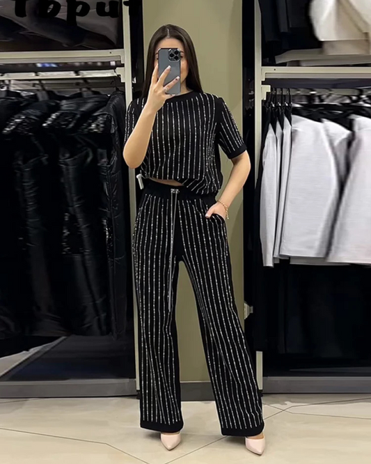 Mavina™ | Elegante gestreepte tweedelige set
