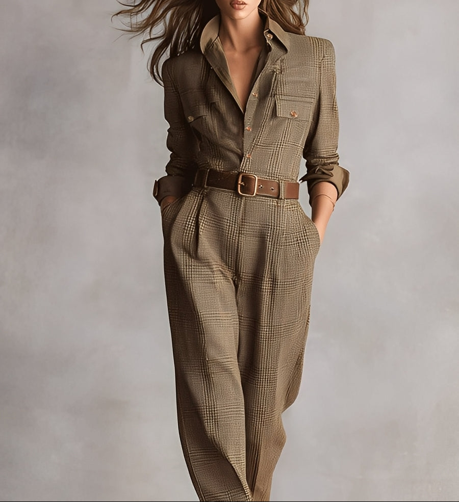 Leonie™ | Elegante Geruite Jumpsuit Met Ceintuur