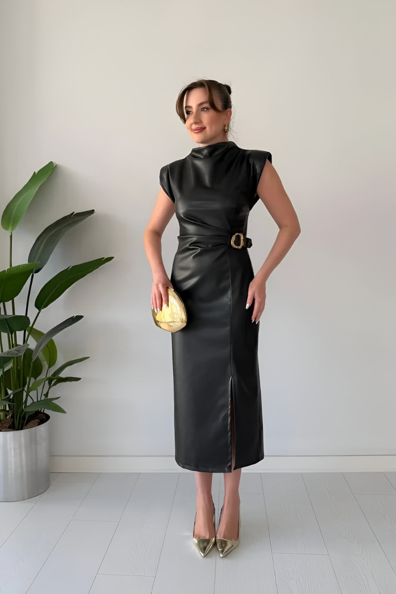 Sona™ | Moderne mouwloze leren jurk