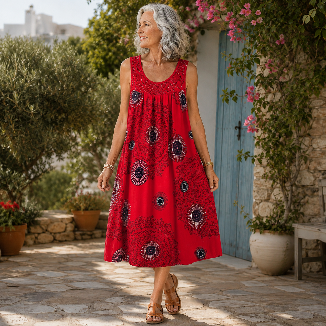 Noor™ | Buikcamouflerende Midi Jurk Met Abstracte Print