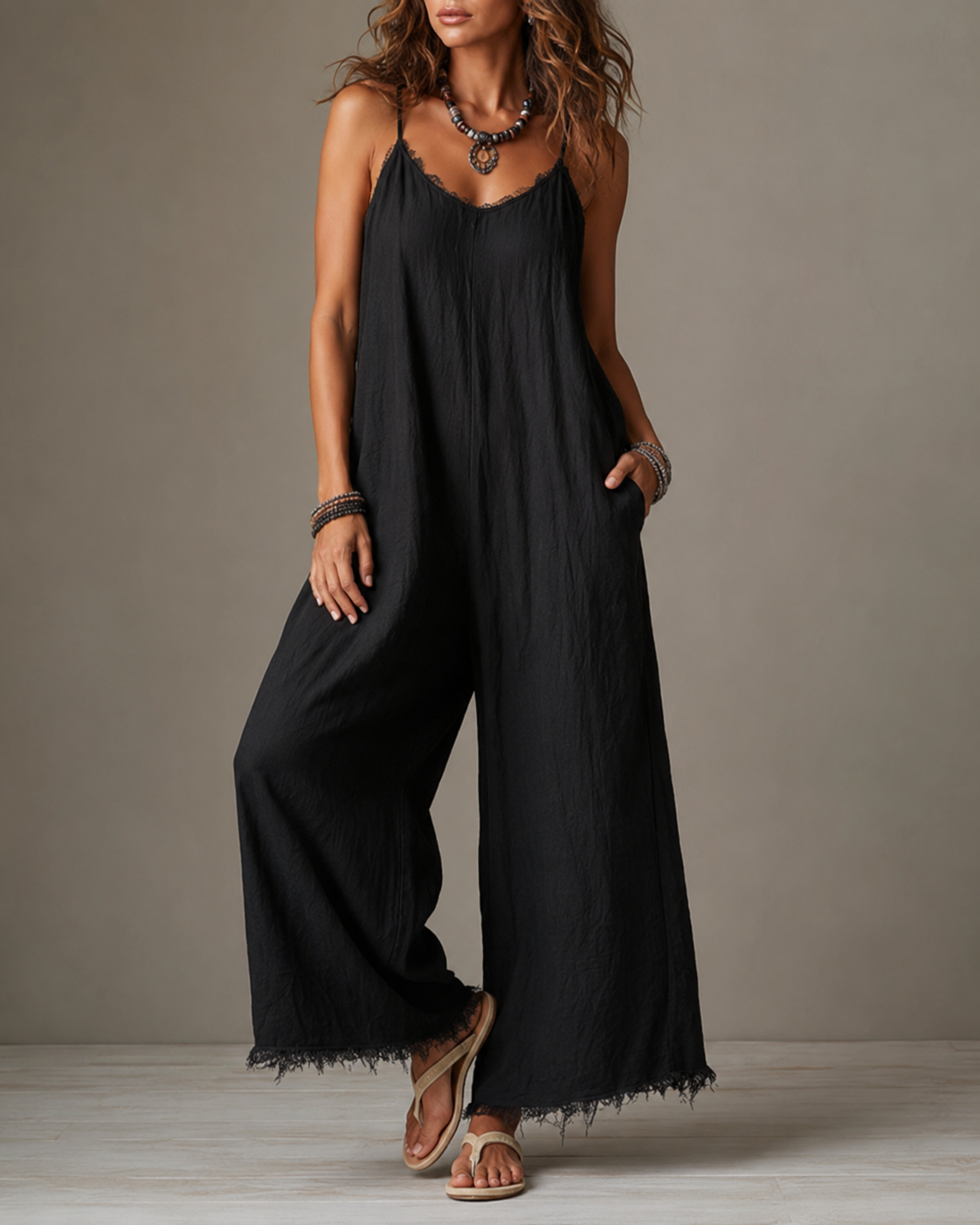 Renée™ | Relaxte Linnen Jumpsuit Met Zakken