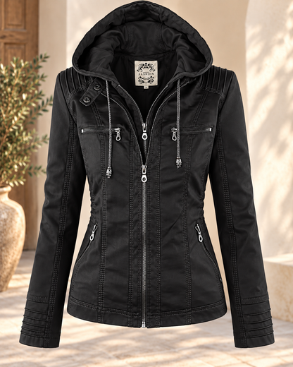 Noëlle™ | Elegante Lerenlook Jas met Capuchon