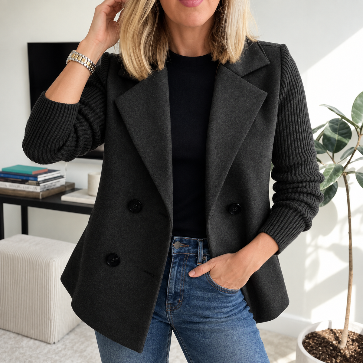 Tasha™ | Comfortabele Blazerjas met Gebreide Mouwen