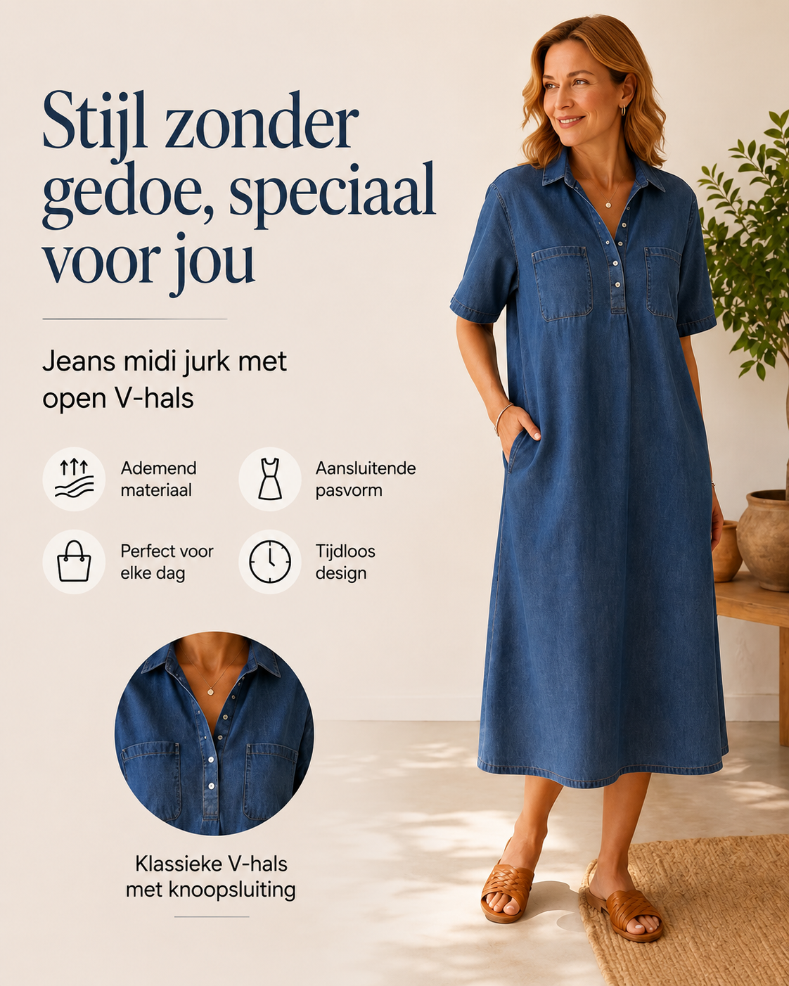 Édith™ | Buikbedekkende Denim Blouse Midi Jurk