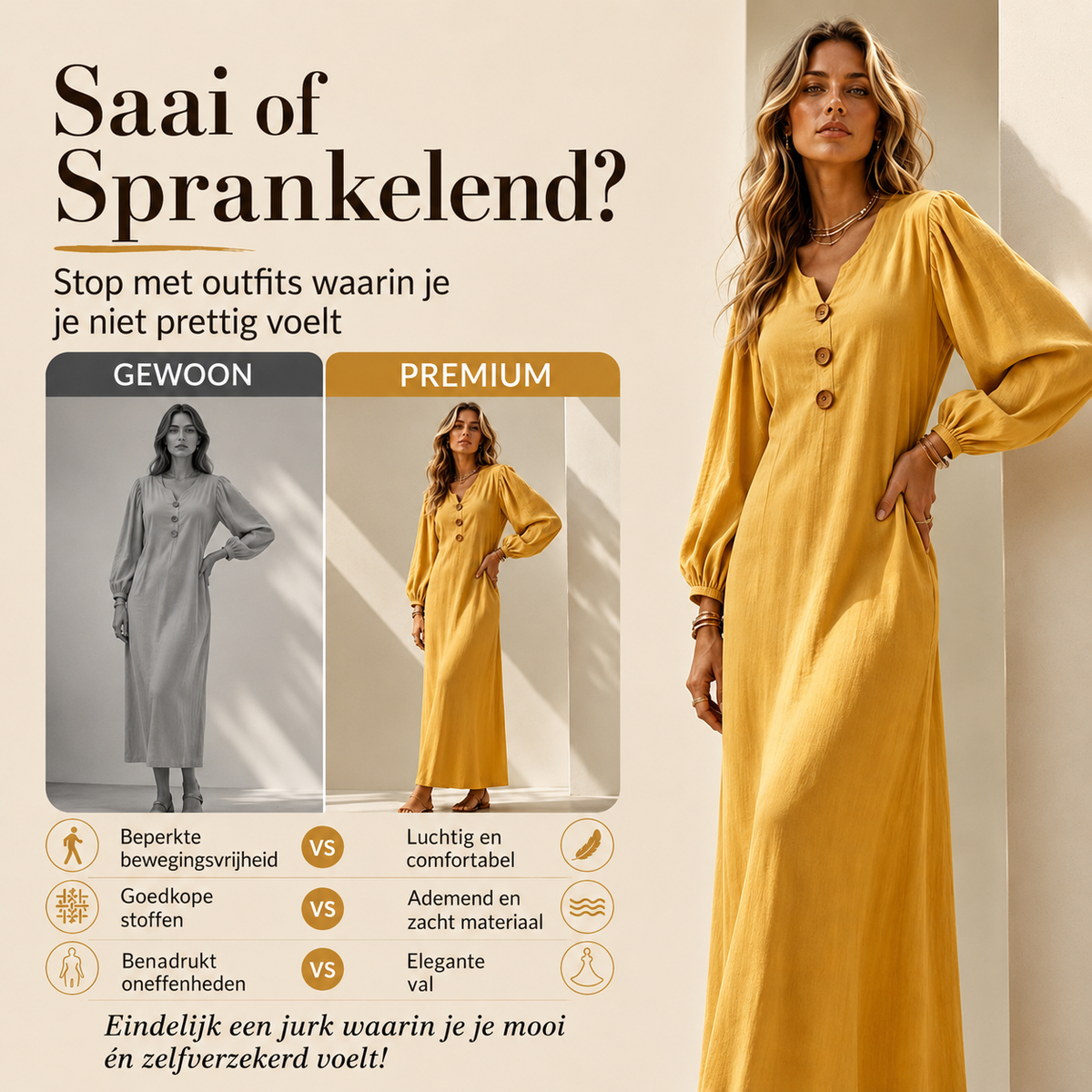 Astrid™ | Buikbedekkende Maxi Jurk Met V-Hals En Zakken