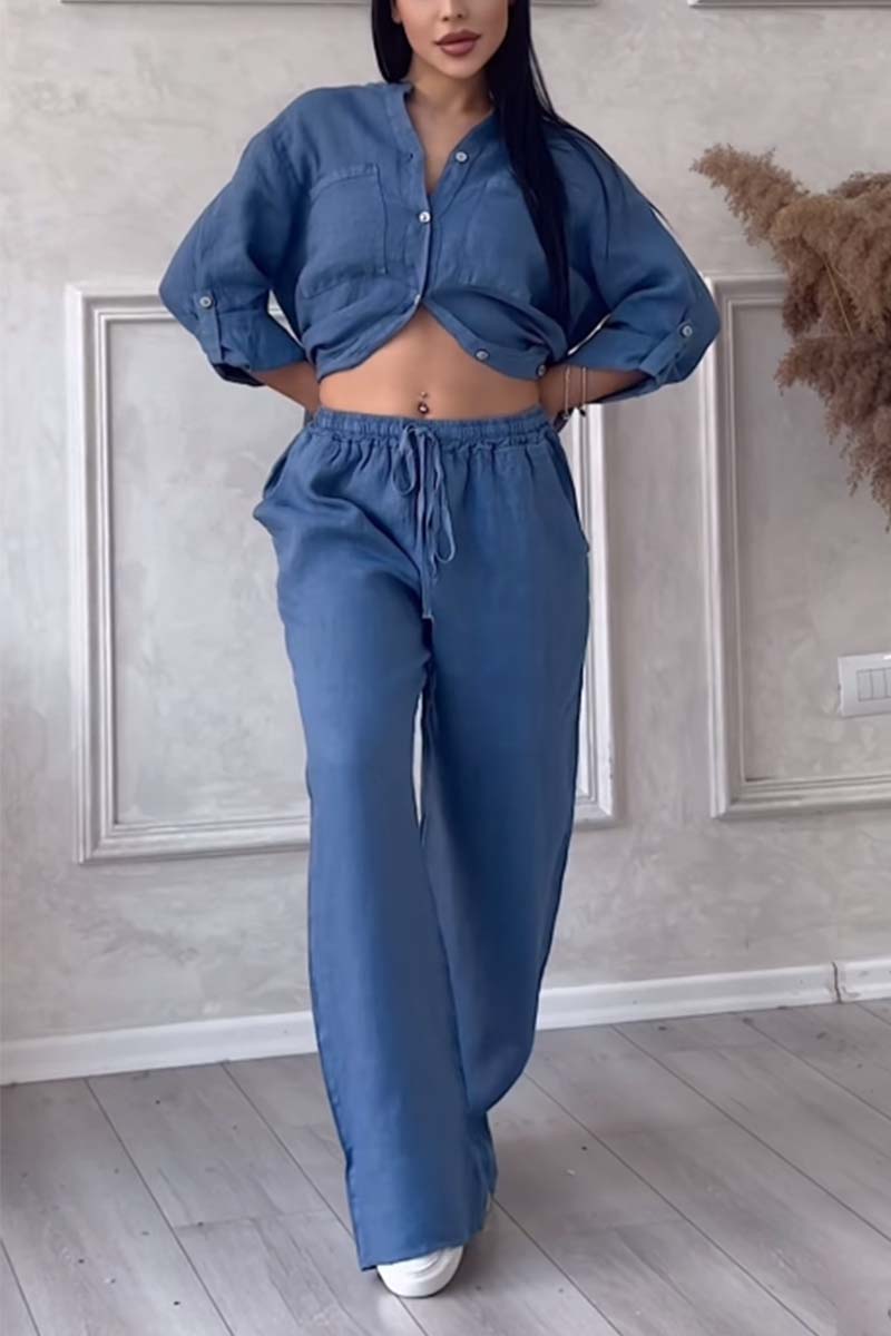 Iris™ | Luchtige Linnen Set met Blouse en Wijde Broek 2