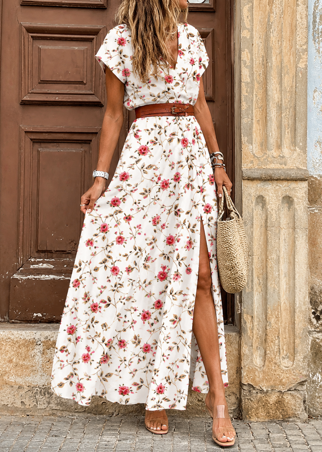 Sarisa™ | Gebloemde Buikcamouflerende Maxi Jurk + Riem
