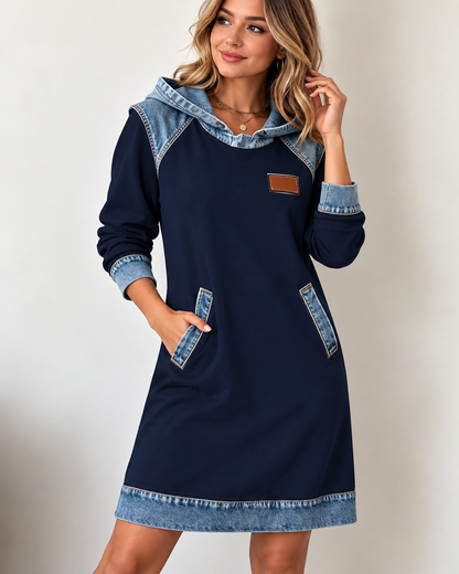 Sanne™ | Buikbedekkende Hoodie Jurk Met Denim Details