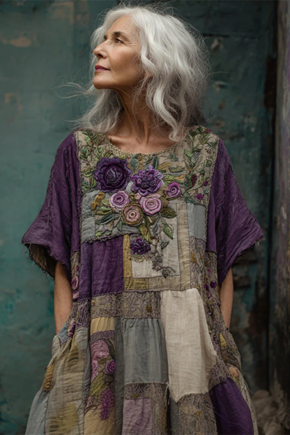 Almae™ | Stijlvolle Patchwork Midi Jurk