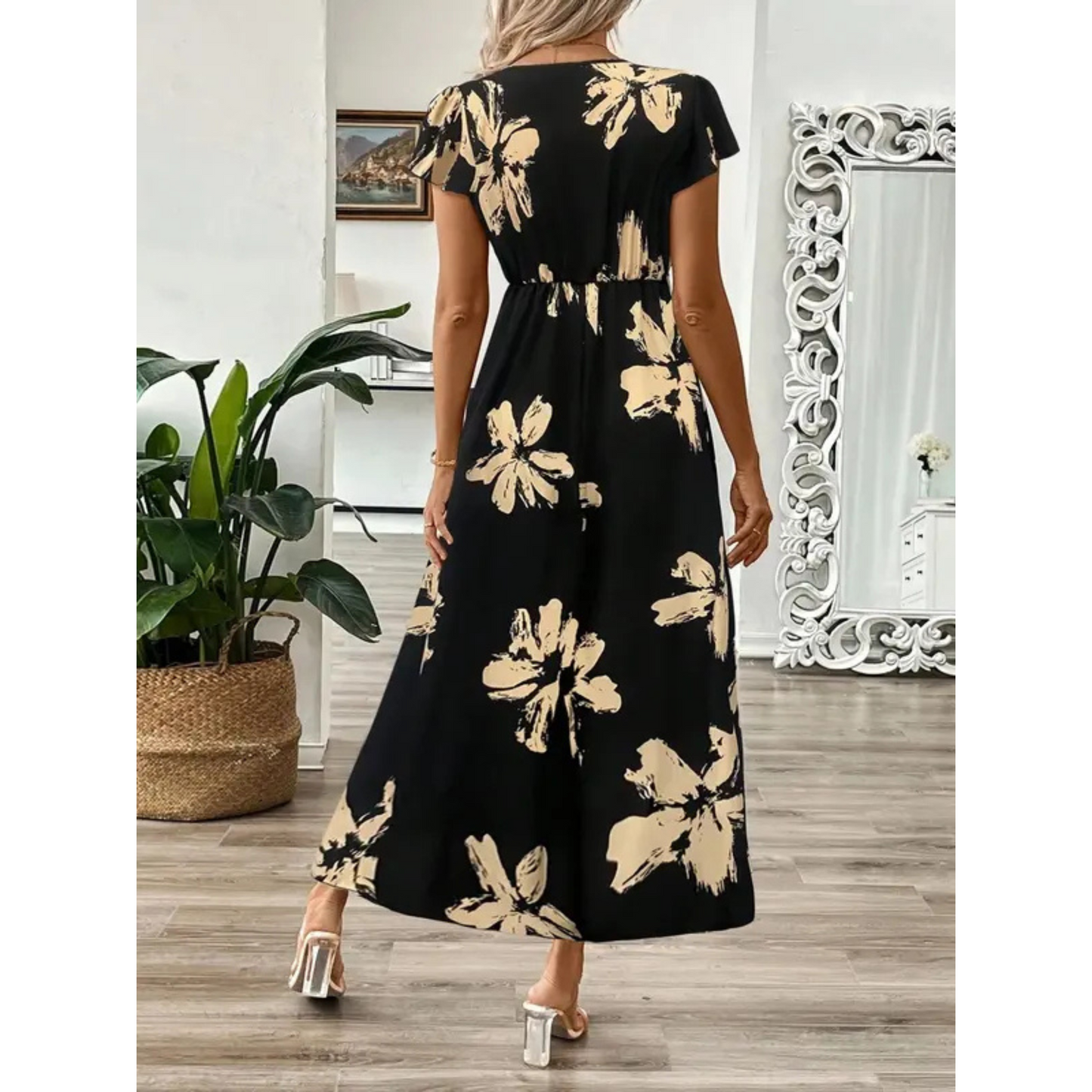 Odessa™ | Elegante Midi Jurk met Bladprint