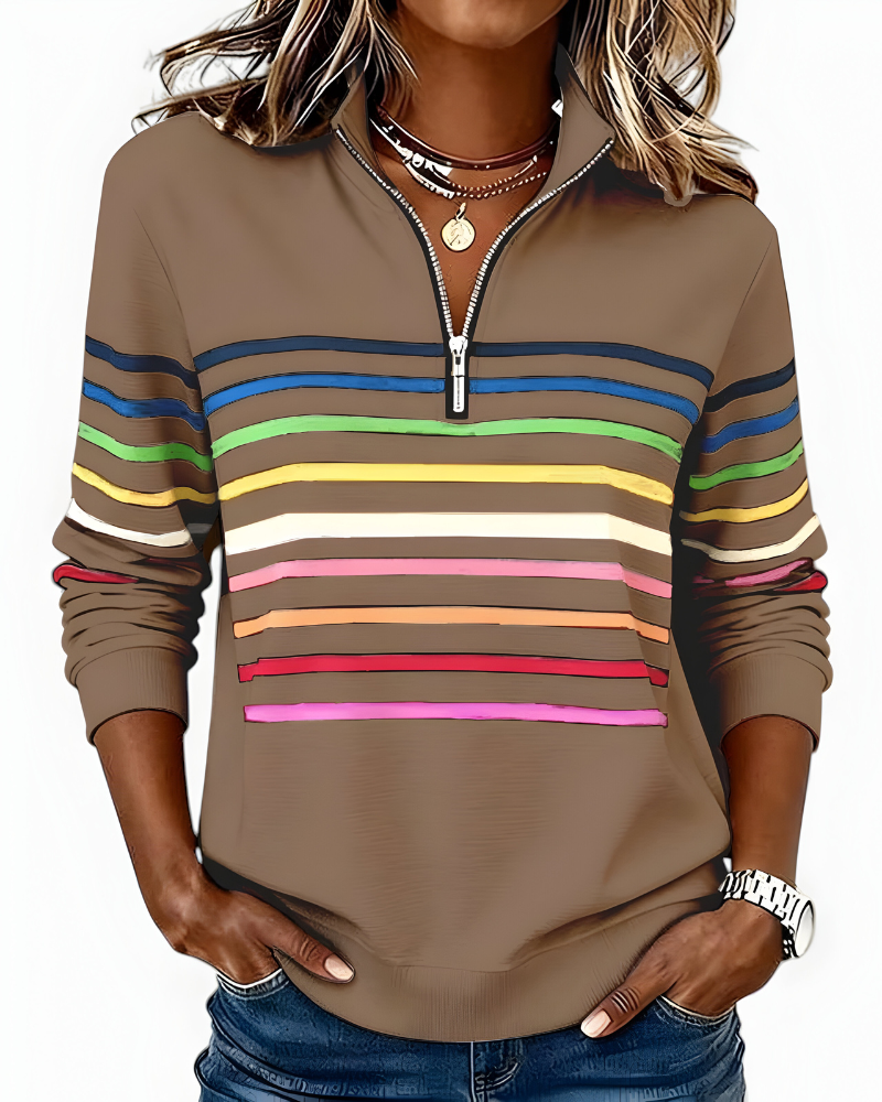 Kira™ | Comfortabele gestreepte zip trui