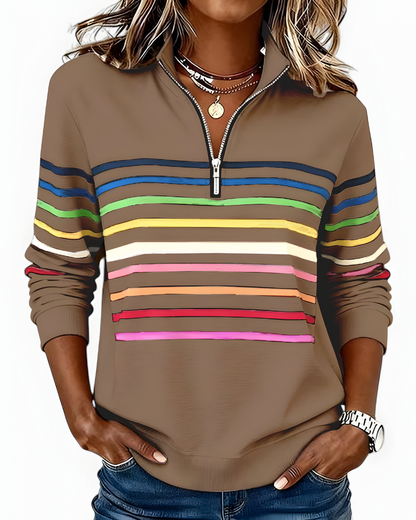 Kira™ | Comfortabele gestreepte zip trui