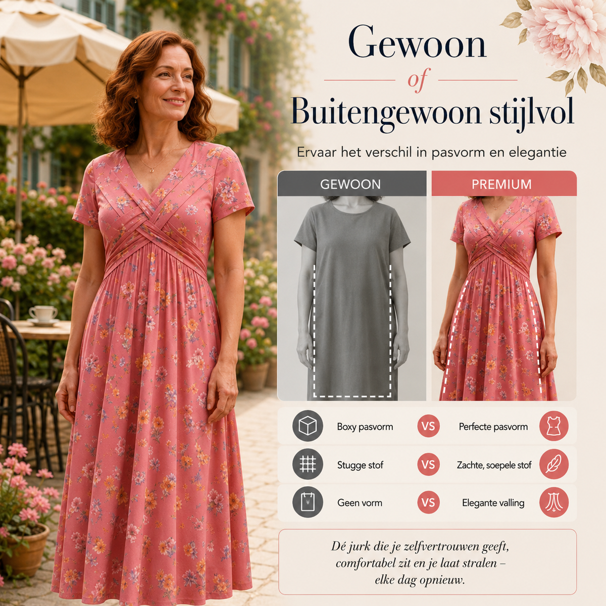 Marloes™ | Gebloemde Buikcamouflerende Midi Jurk Met V-Hals